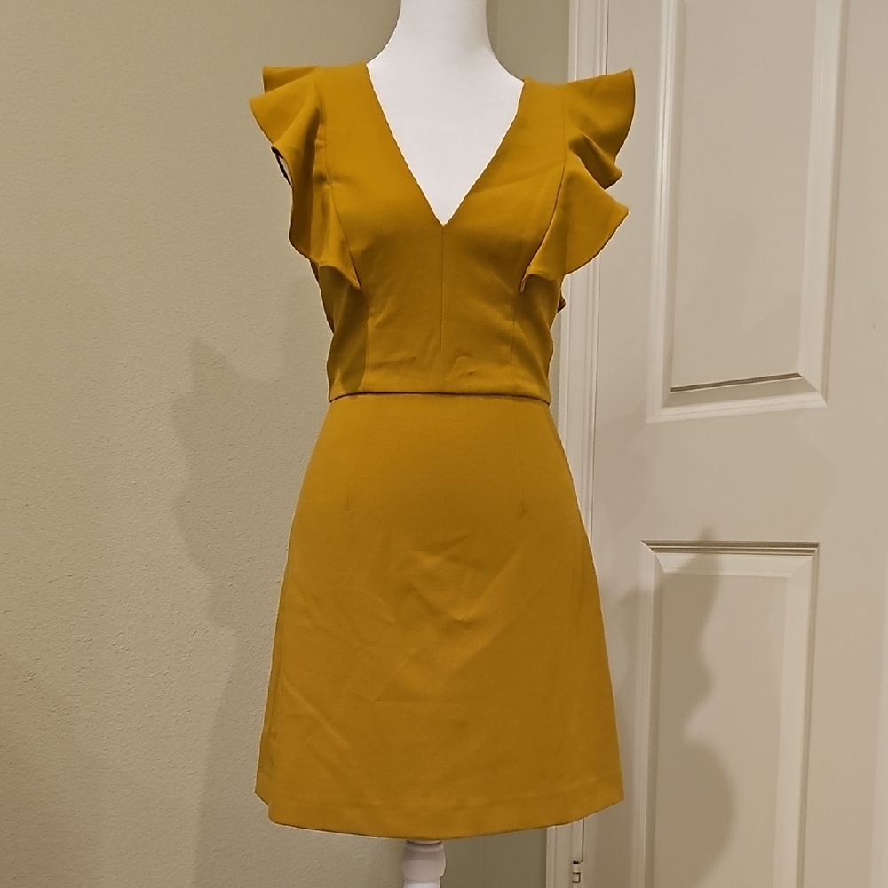 French Connection Mustard Ruffle Mini Dress